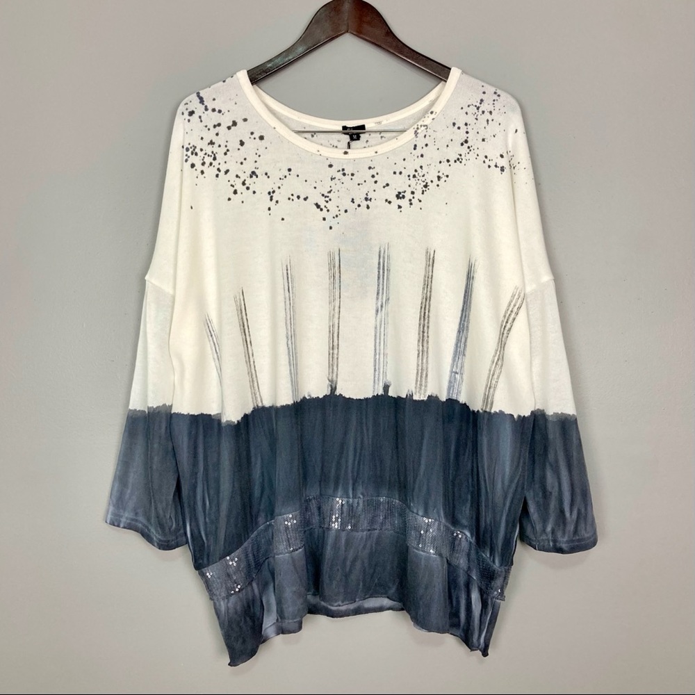 Shana Linen Blend Ombre Sweater Women’s Size M Sequin Accent Tie Dye Beachy Boho